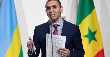 Chief Executive Officer of BioNTech SE Uğur Şahin delivers a statement at the manufacturing site of German company BioNTech in Marburg, western Germany, Feb. 16, 2022. (AFP Photo)