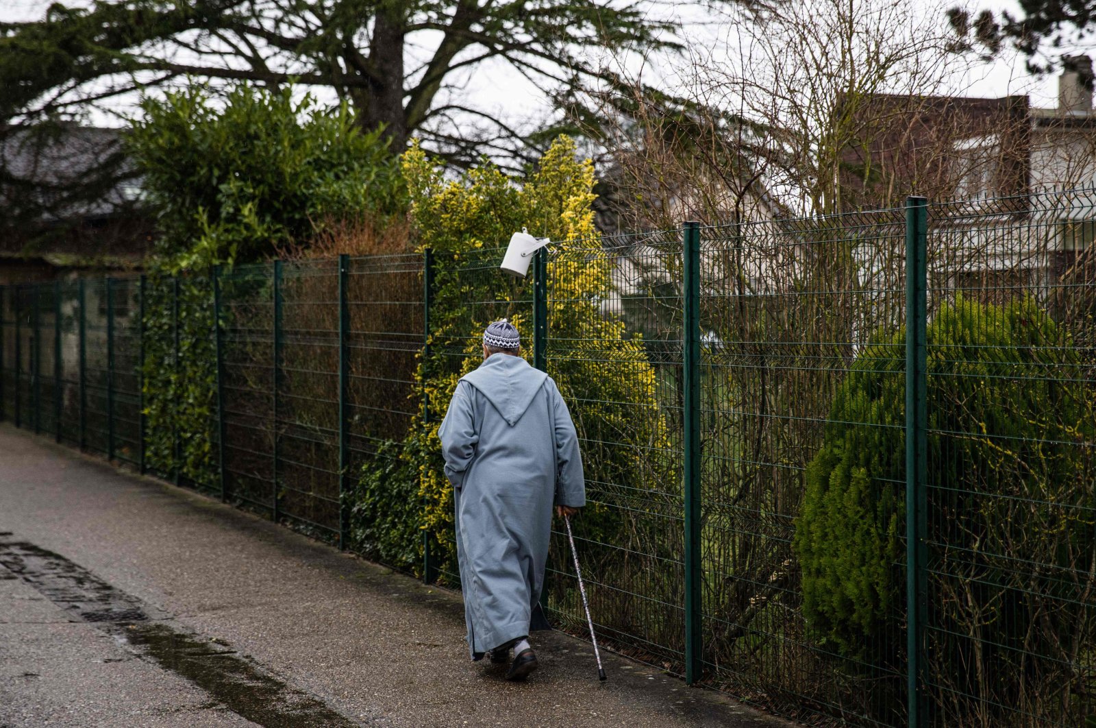 A Muslim faithful leaves the Yahya Mosque in Saint-Etienne-du-Rouvray, northern France, Feb.10, 2022. (AFP Photo)
