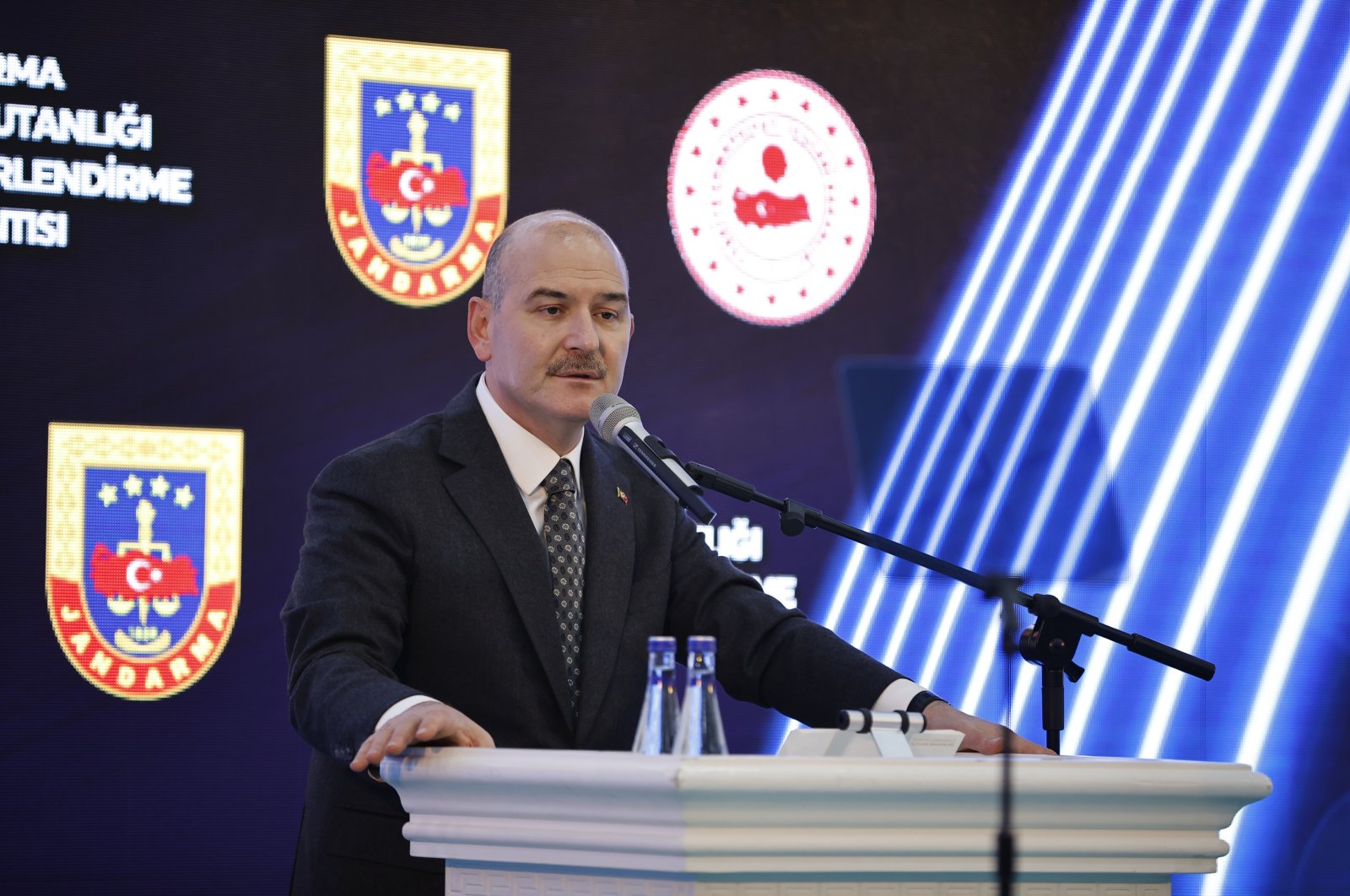 Interior Minister Süleyman Soylu speaks at the evaluation meeting of the year 2021 at the Gendarmerie General Command in Ankara, Turkey, Feb.16, 2022. (AA Photo)