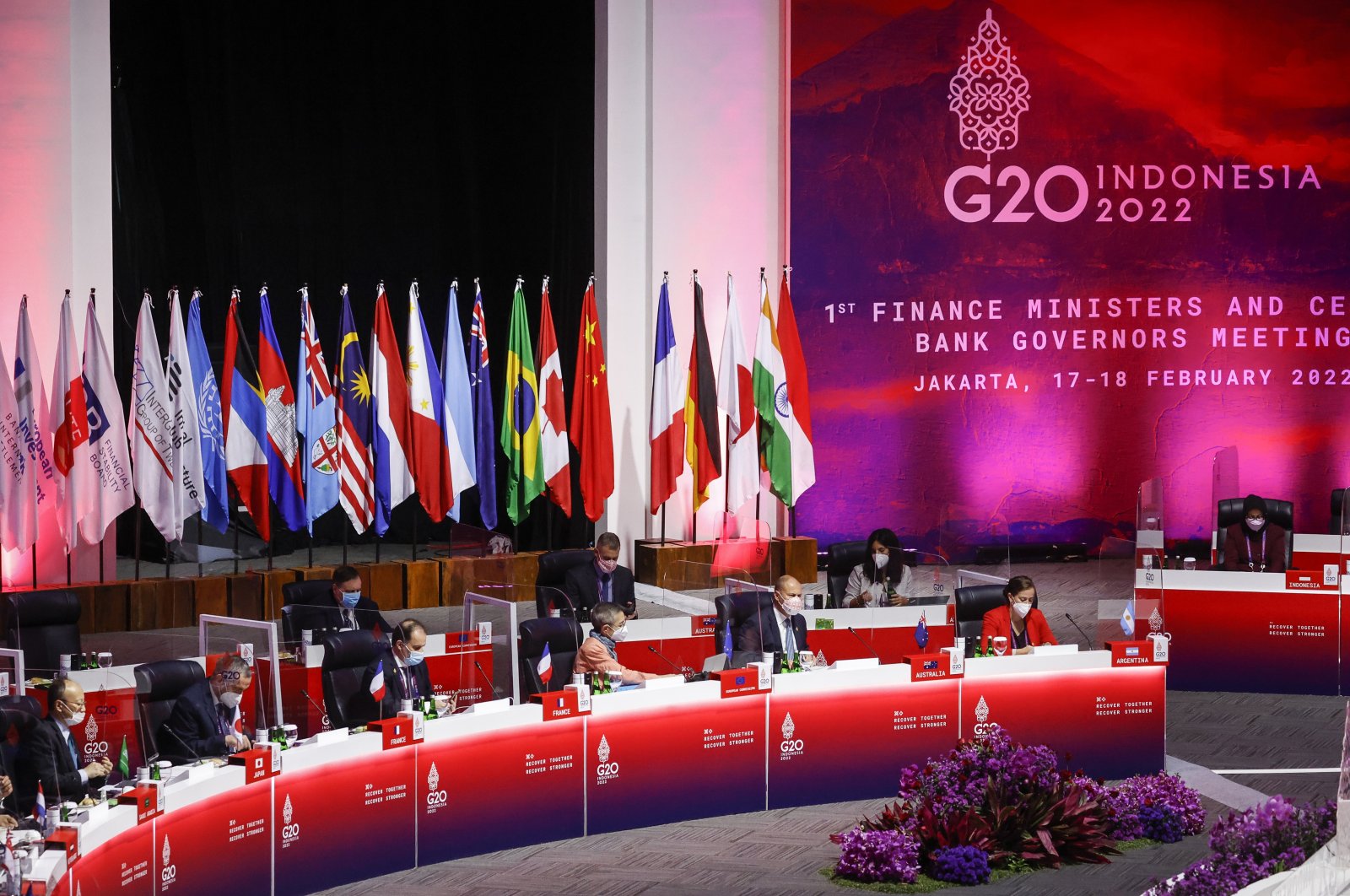 Delegates convene during the opening ceremony of the G-20 Finance Ministers and Central Bank Governors Meeting in Jakarta, Indonesia, Feb. 17, 2022. (AP Photo)