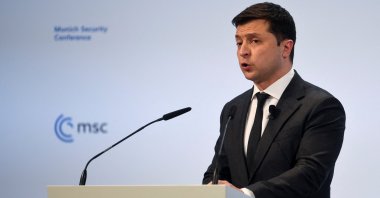 Ukrainian President Volodymyr Zelenskyy speaks during the annual Munich Security Conference, in Munich, Germany Feb. 19, 2022. (Reuters Photo)