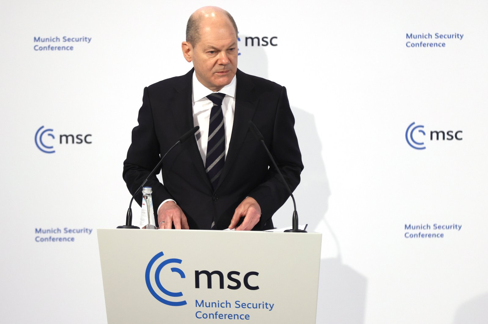 German Chancellor Olaf Scholz delivers a statement during the 58th Munich Security Conference (MSC) in Munich, Germany, Feb. 19, 2022. (EPA Photo)