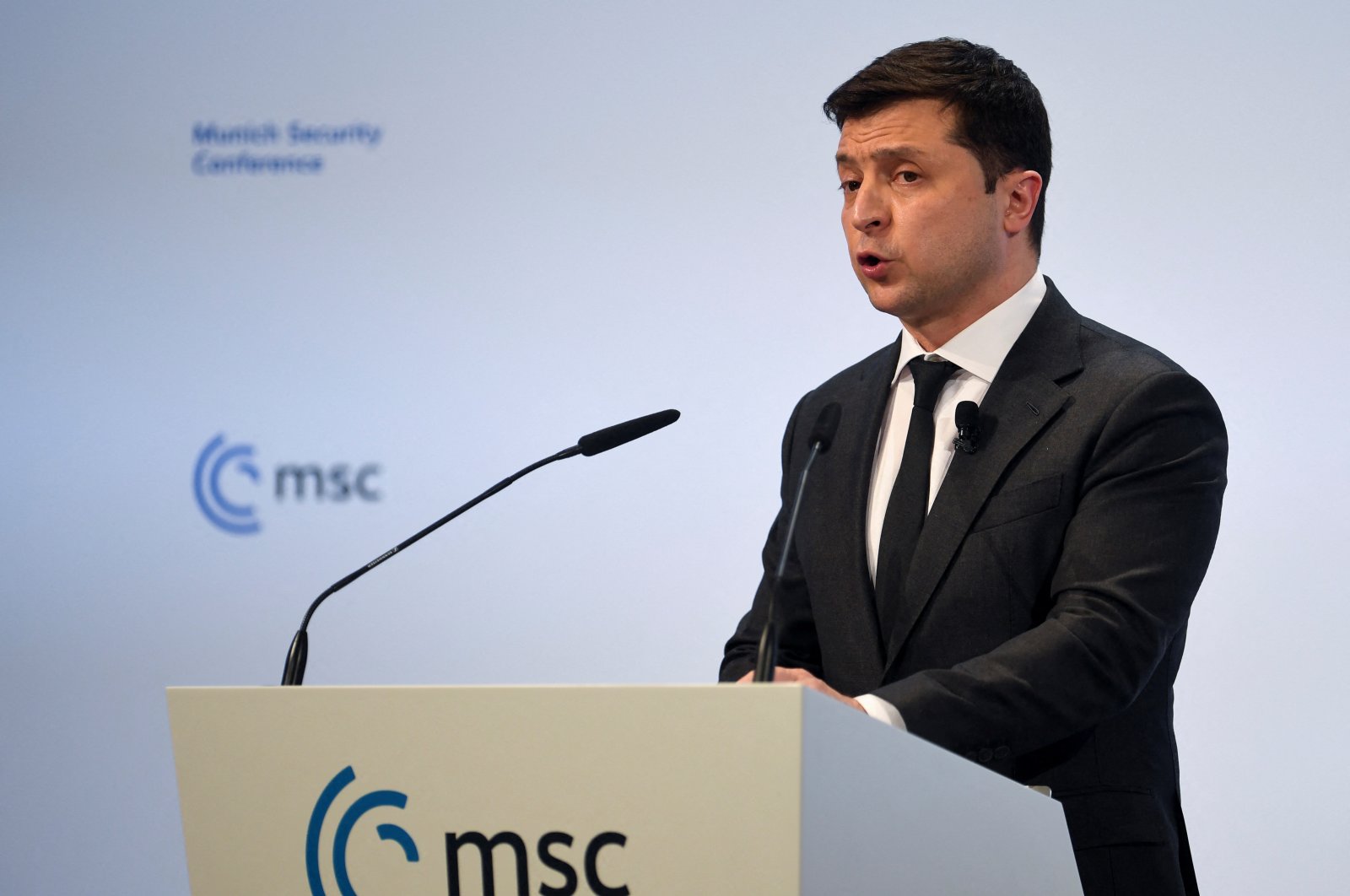 Ukrainian President Volodymyr Zelenskyy speaks during the annual Munich Security Conference, in Munich, Germany Feb. 19, 2022. (Reuters Photo)