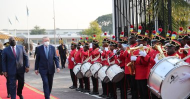 President Recep Tayyip Erdoğan welcomed in an official ceremony in Kinshasa, the Democratic Republic of Congo, Feb. 20, 2022. (IHA Photo)