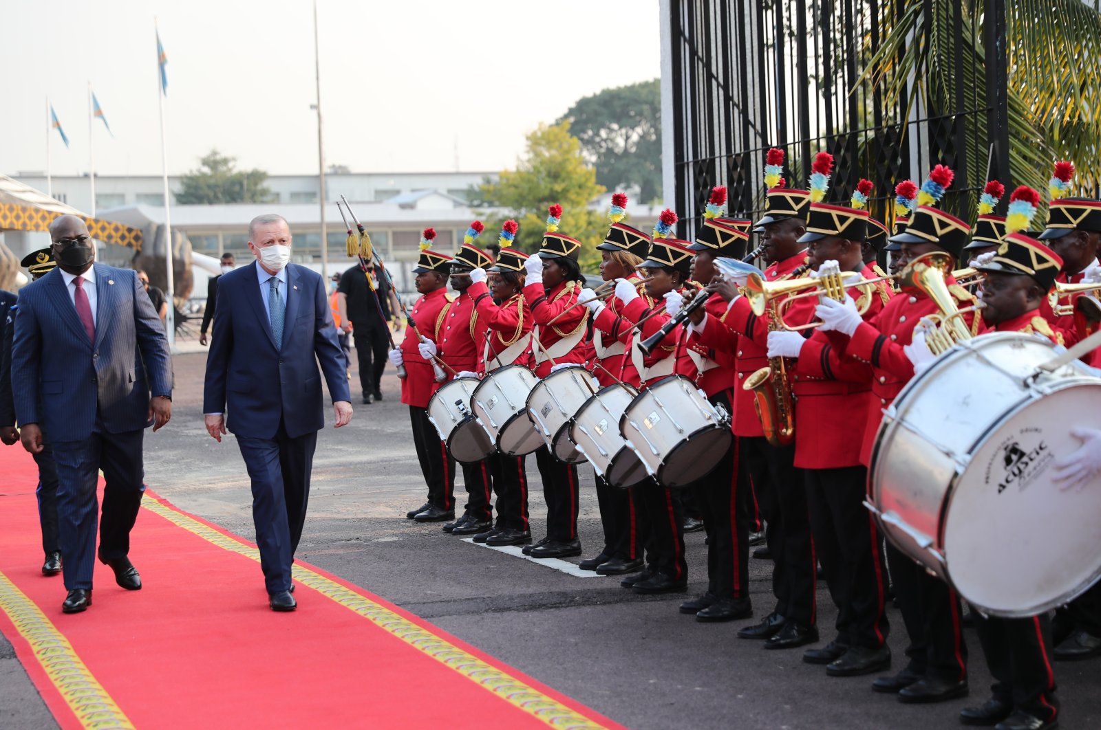 President Recep Tayyip Erdoğan welcomed in an official ceremony in Kinshasa, the Democratic Republic of Congo, Feb. 20, 2022. (IHA Photo)