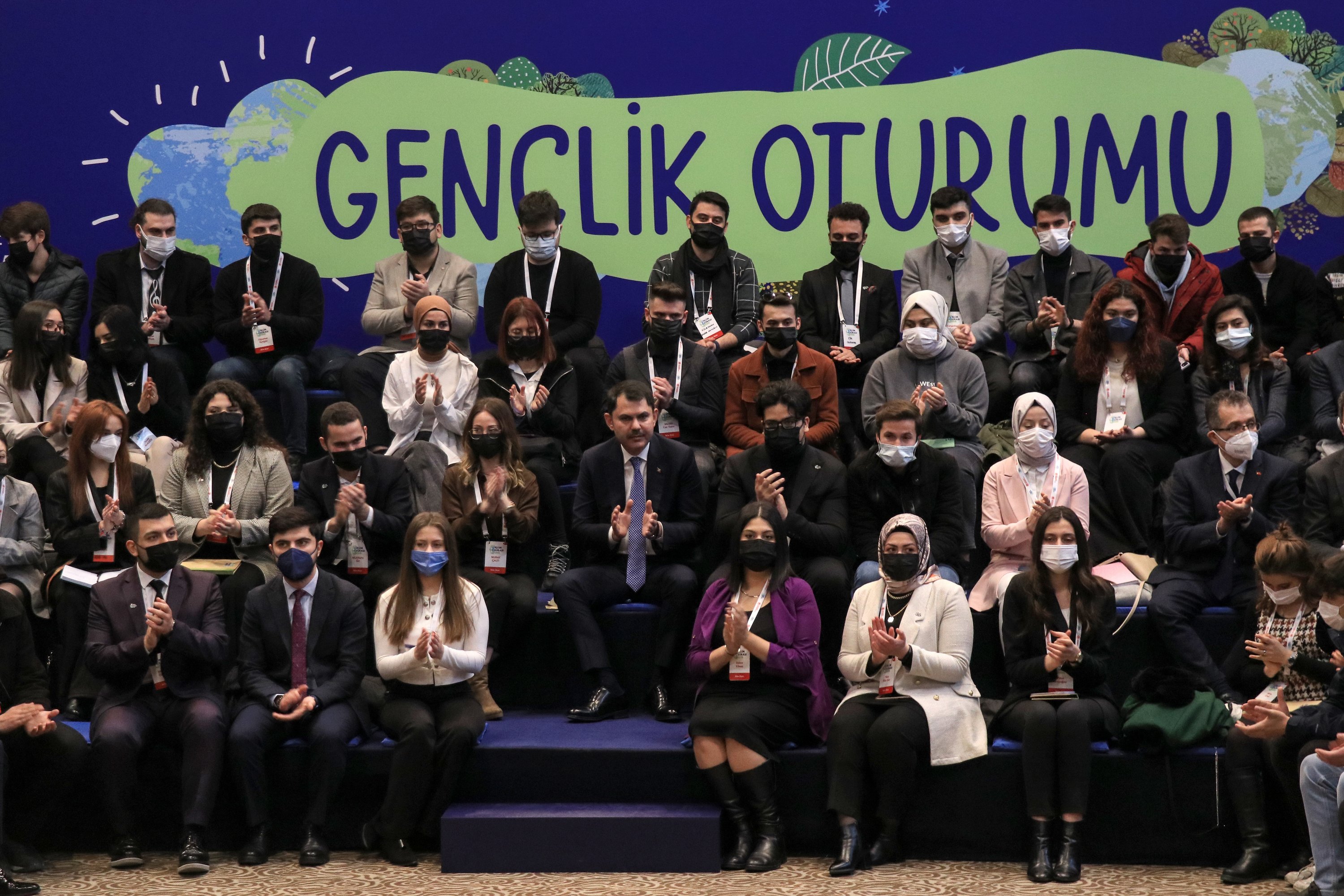 Environment, Urbanism and Climate Change Minister Murat Kurum speaks at the Youth Session of the Climate Council in the central Konya province, Turkey, Feb.21, 2022. (AA Photo)