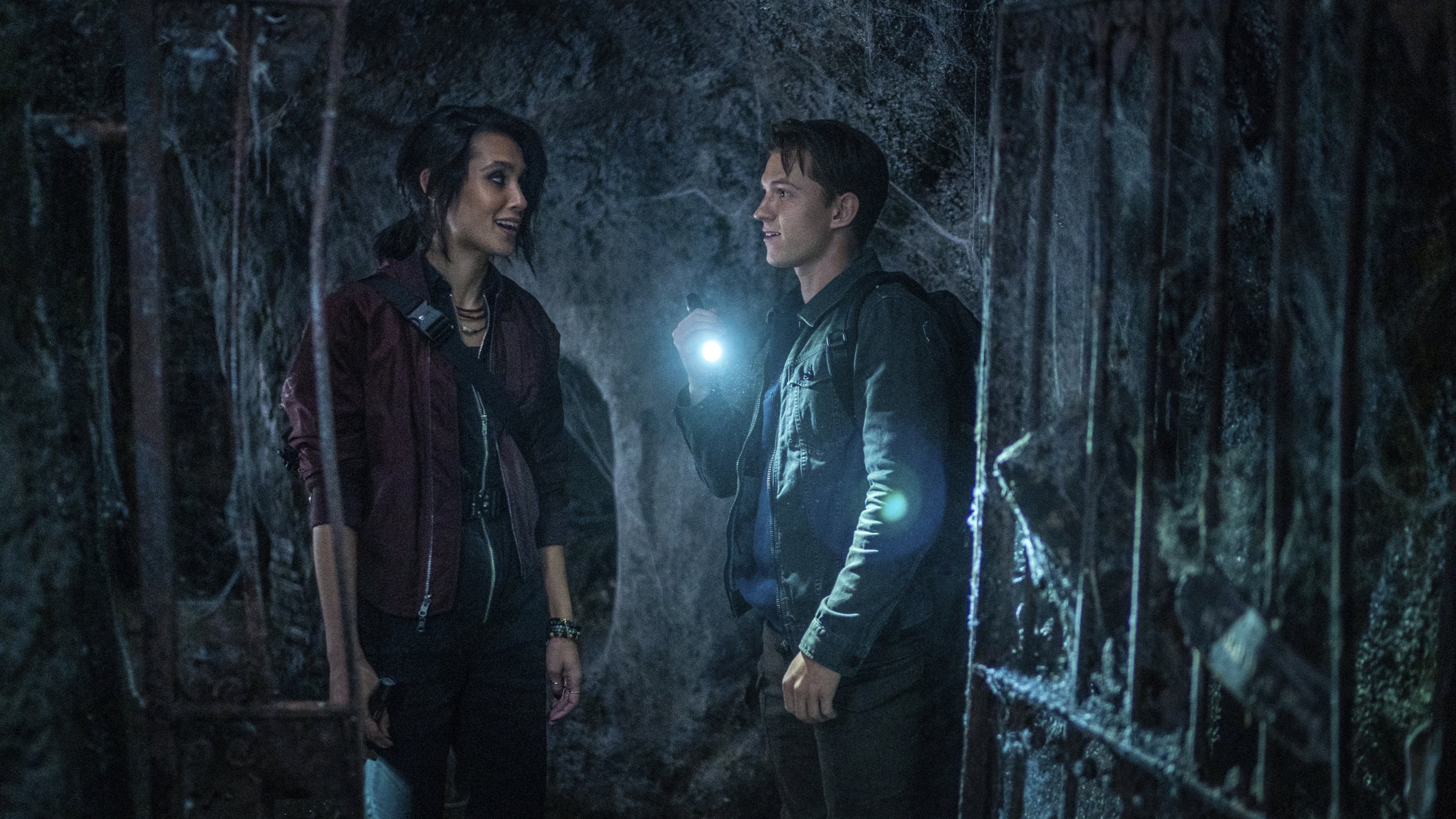 Sophia Taylor Ali (L) and Tom Holland appear in a scene from "Uncharted." (AP Photo)