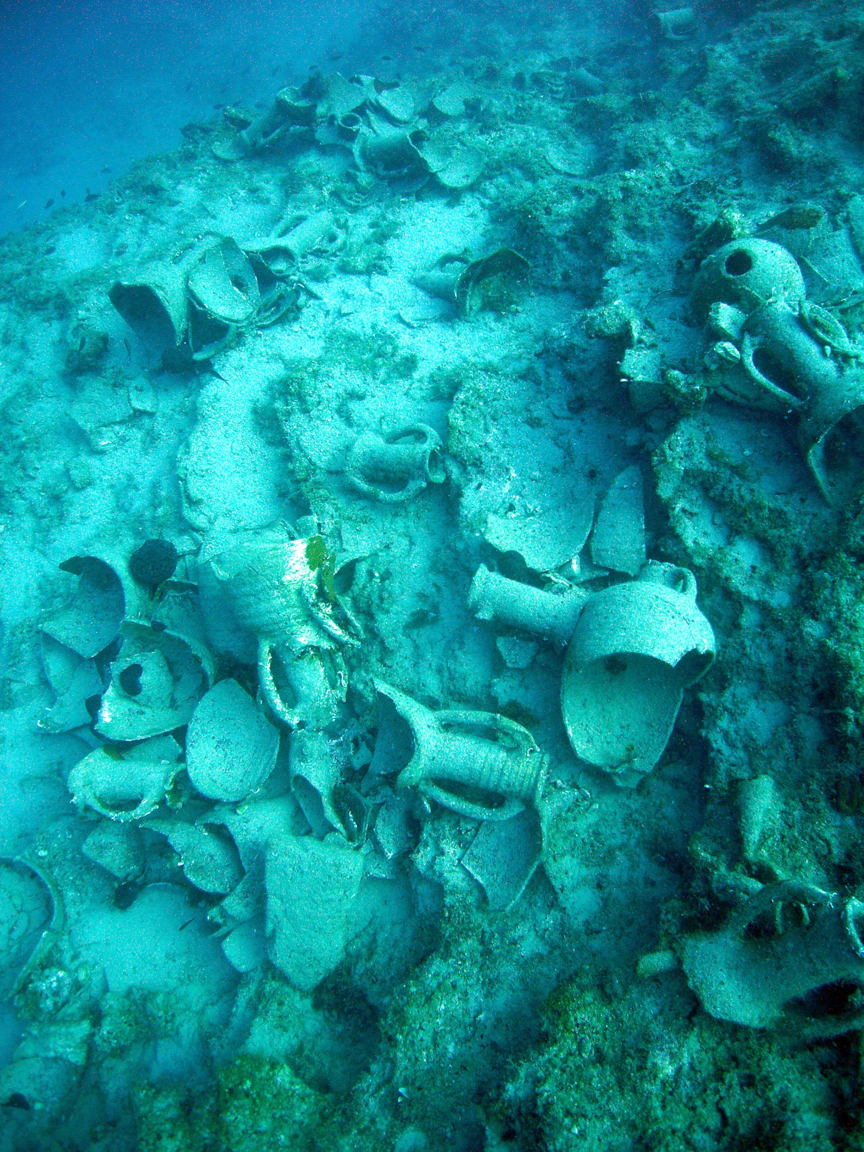 A photo of amphorae found in the Rhodes shipwreck in the Gulf of Fethiye, southwestern Turkey, Feb. 20, 2022. (AA Photo)