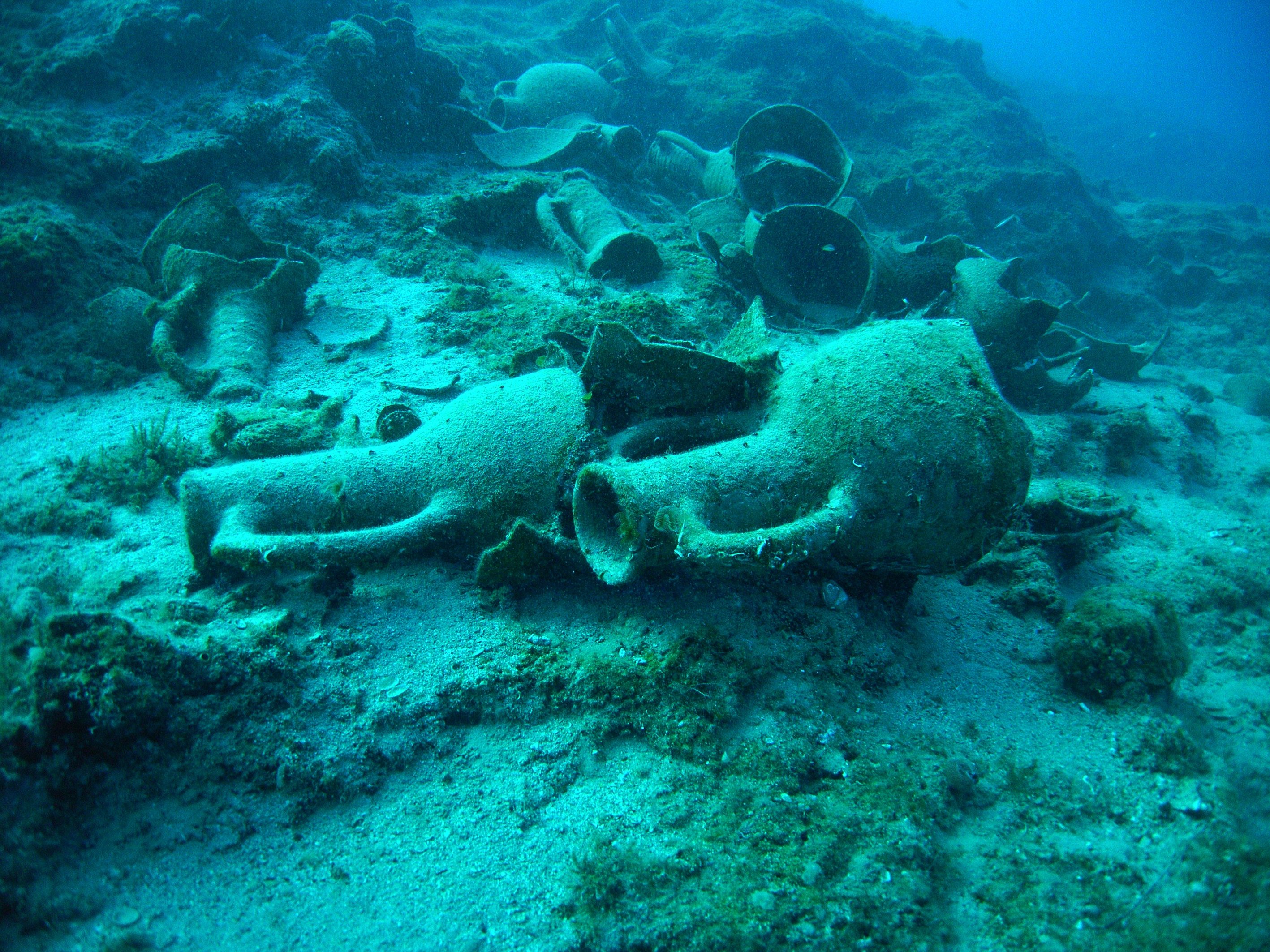 A photo of amphorae found in the Rhodes shipwreck in the Gulf of Fethiye, southwestern Turkey, Feb. 20, 2022. (AA Photo)