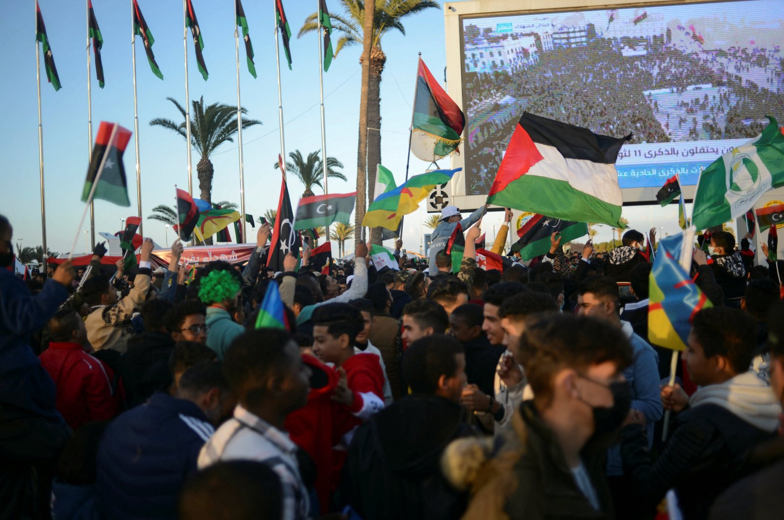 People celebrating the Libya Revolt of 2011 on its 11th anniversary, Tripoli, Libya, Feb. 18, 2022. (Reuters Photo)
