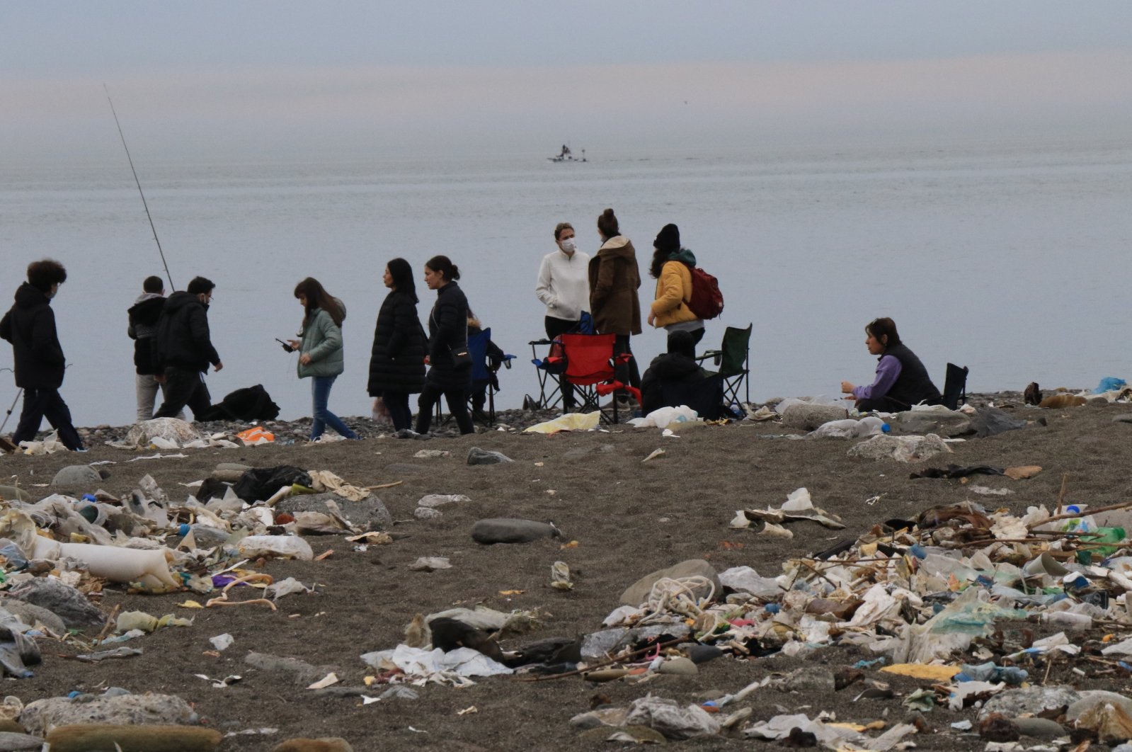The coast of Kozlu district is being swamped by garbage, Zonguldak, Turkey, Feb. 20, 2022. (IHA Photo)