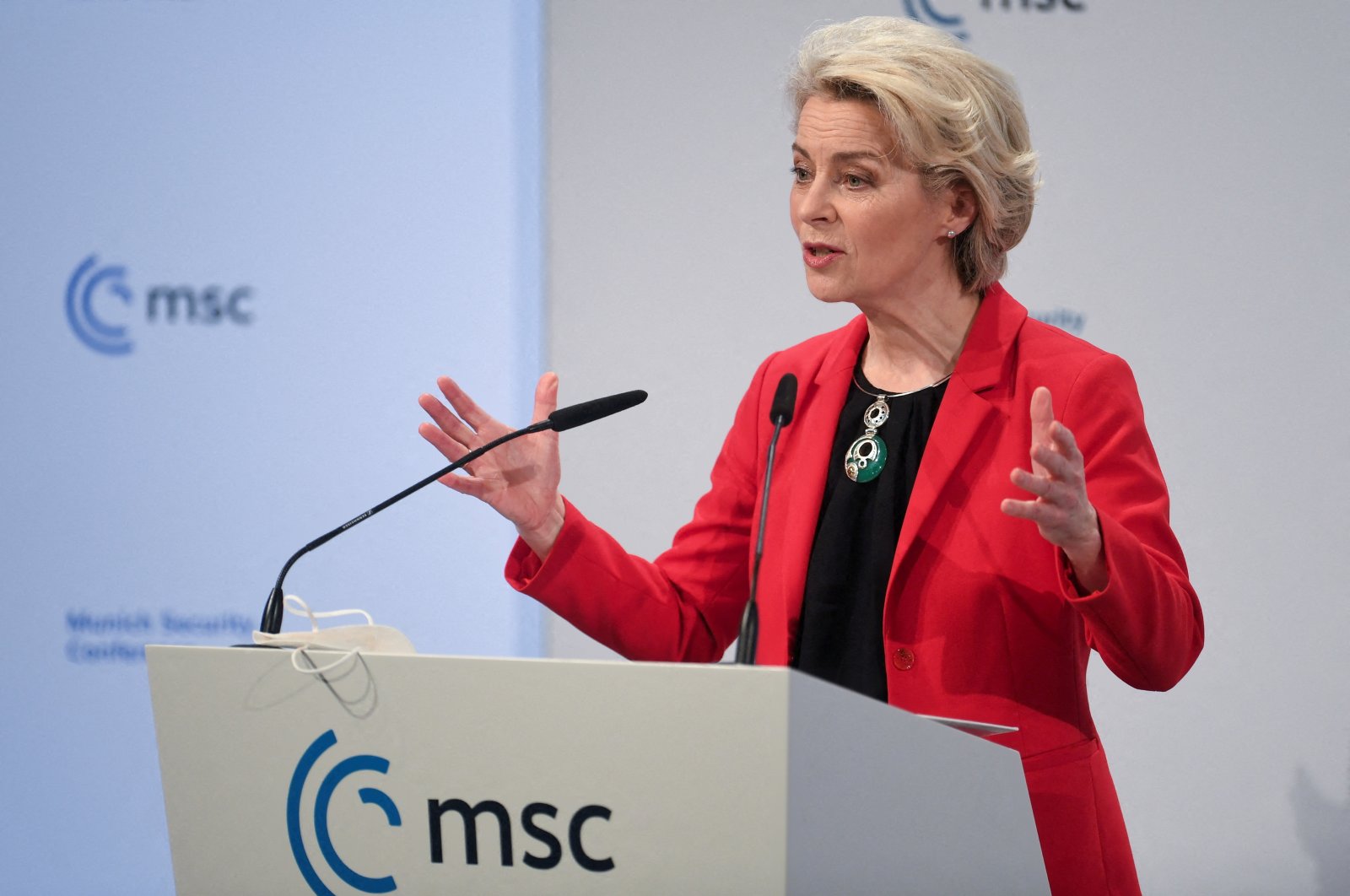 President of the European Commission Ursula von der Leyen speaks during the annual Munich Security Conference, in Munich, Germany Feb.19, 2022. (Reuters File Photo) 