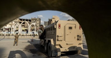 U.S.-backed YPG/PKK terrorists are seen at Al Naeem Square in Raqqa, Syria, Feb. 7, 2022. (AP File Photo)
