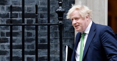 Britain's Prime Minister Boris Johnson leaves from 10 Downing Street in central London to make a statement on the situation in Ukraine to lawmakers at the Houses of Parliament, Britain, Feb. 22, 2022. (AFP Photo)