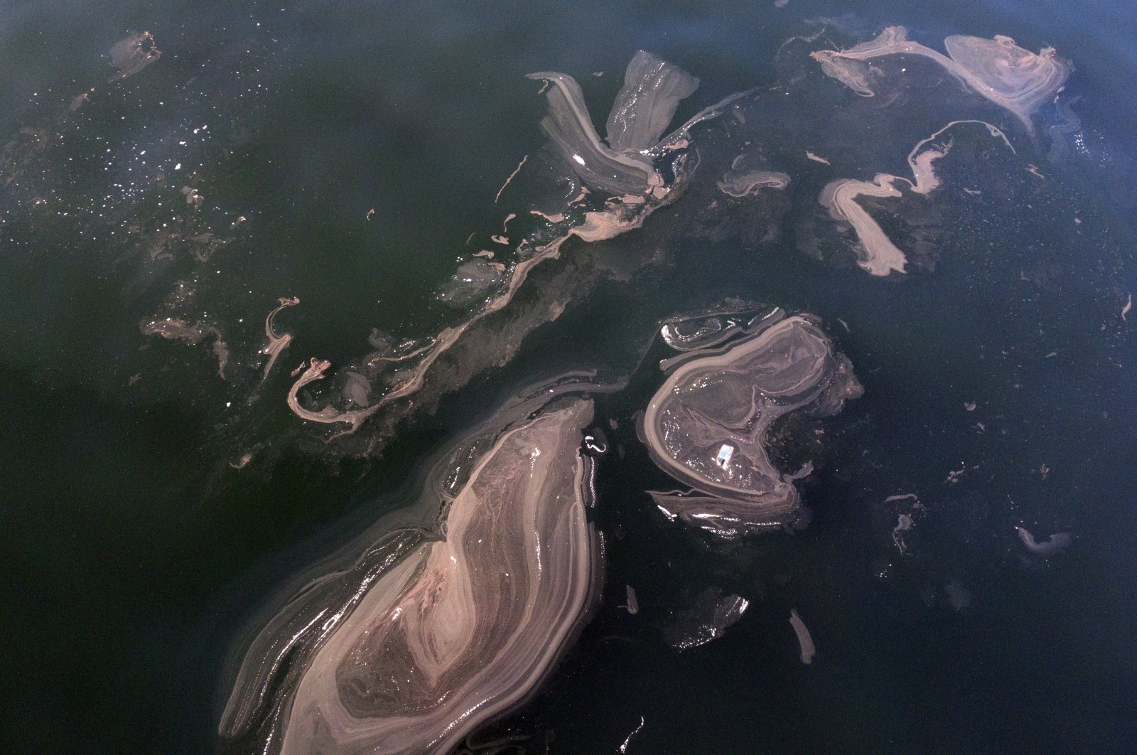 An aerial image of mucilage off the coast of Maltepe, Istanbul, Turkey, Feb. 22, 2022. (IHA Photo)