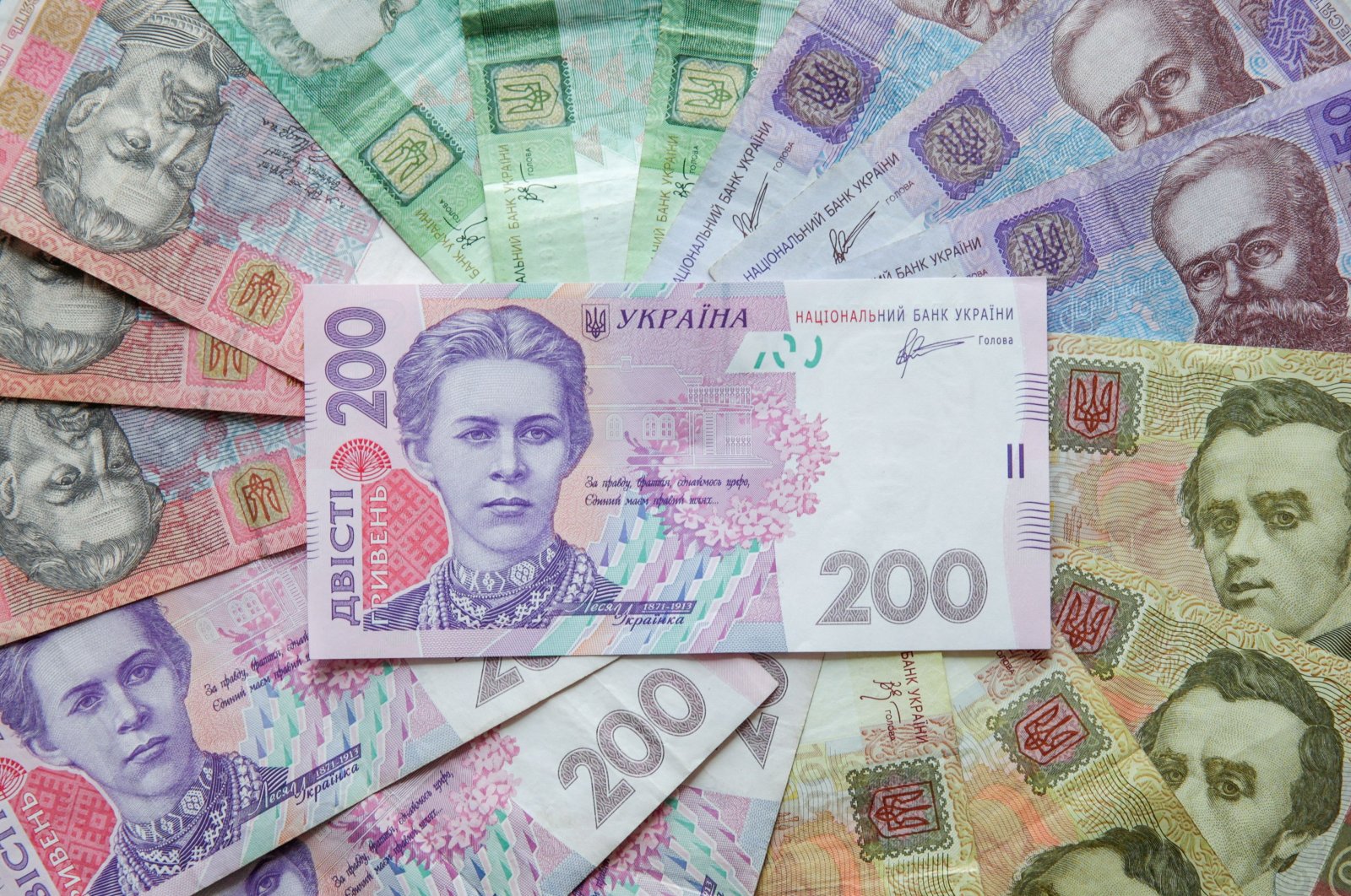 Ukrainian hryvnia banknotes are seen in a photo illustration shot in Kyiv, Ukraine, Aug. 6, 2014. (Reuters Photo)