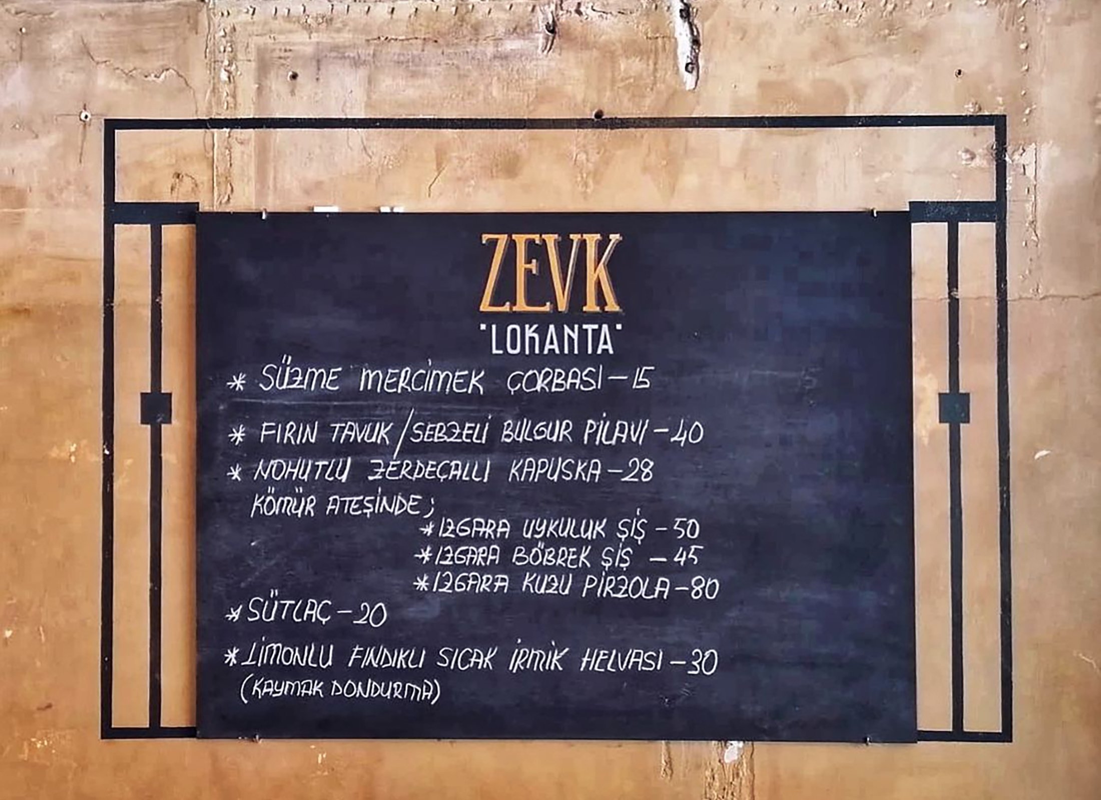 Some items of the menu have a special place at Zevk Lokanta, in Kadıköy's Moda, Istanbul, Turkey. (Photo from Instagram / @zevklokanta)