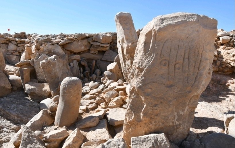 This photo provided by Jordan Tourism Ministry shows two carved standing stones at a remote Neolithic site in Jordan’s eastern desert. (AP)