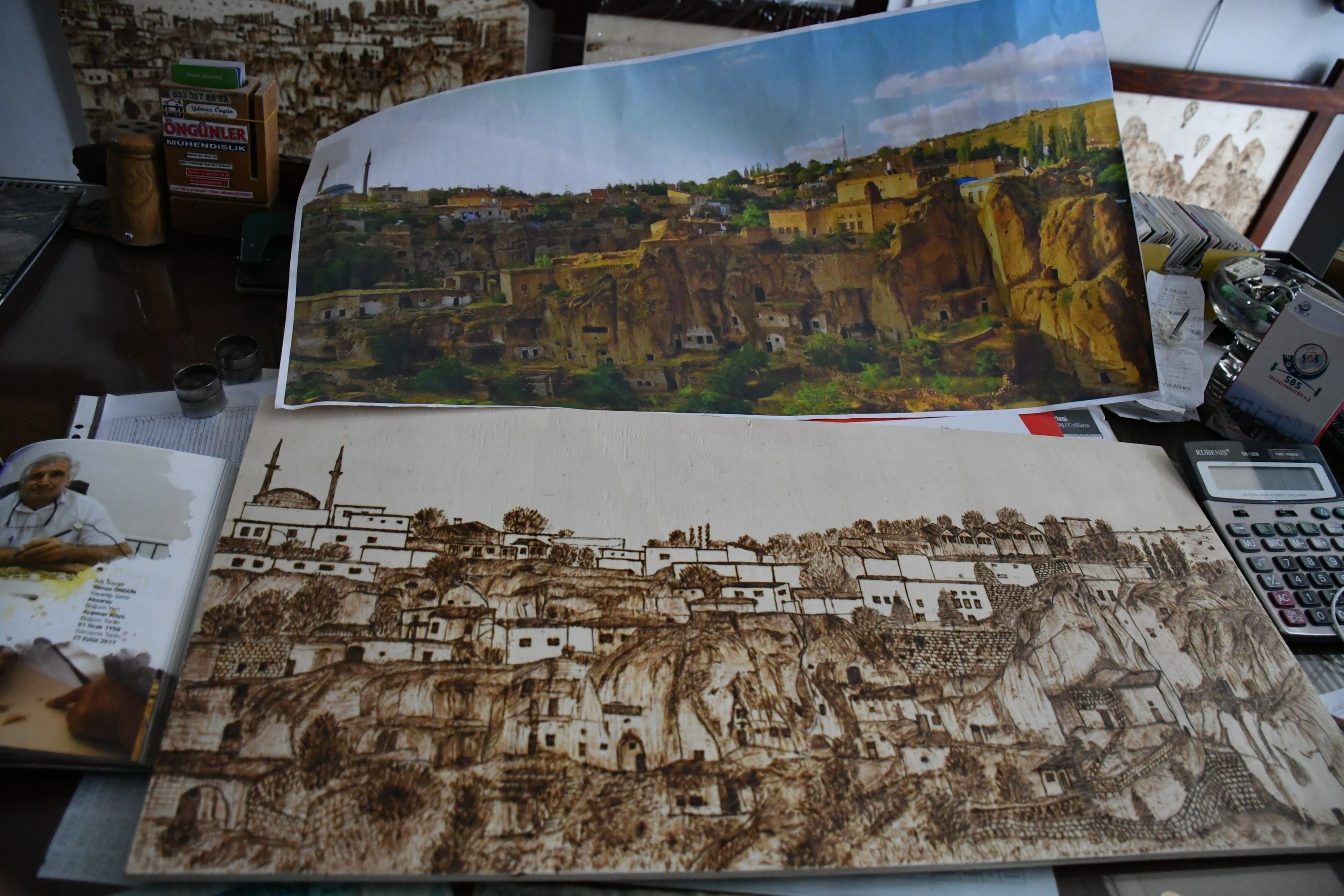 Pieces by self-taught woodcarver Yılmaz Öngün at his workshop, Aksaray, central Turkey, Feb. 20, 2022. (IHA Photo)