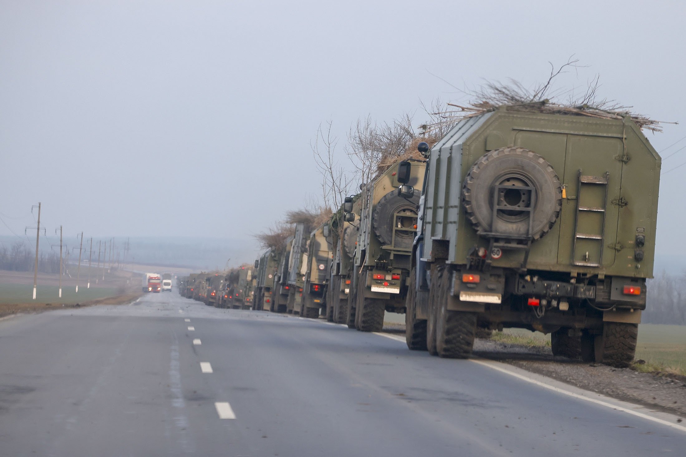 Russian military convoy moving towards border in Donbass region