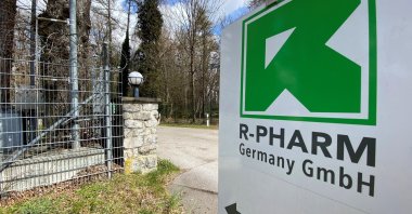The logo of R-Pharm is pictured at the site where the German pharmaceutical firm is believed to produce the Russian Sputnik V COVID-19 vaccine, near the Bavarian town of Illertissen, Germany, April 8, 2021. (Reuters Photo)