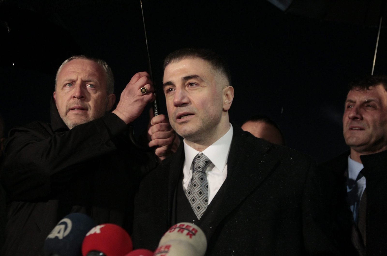 Turkish mobster Sedat Peker speaks to the press after his release from prison in Silivri, Istanbul, March 3, 2014. (Sabah Photo/Metin Arabacı)