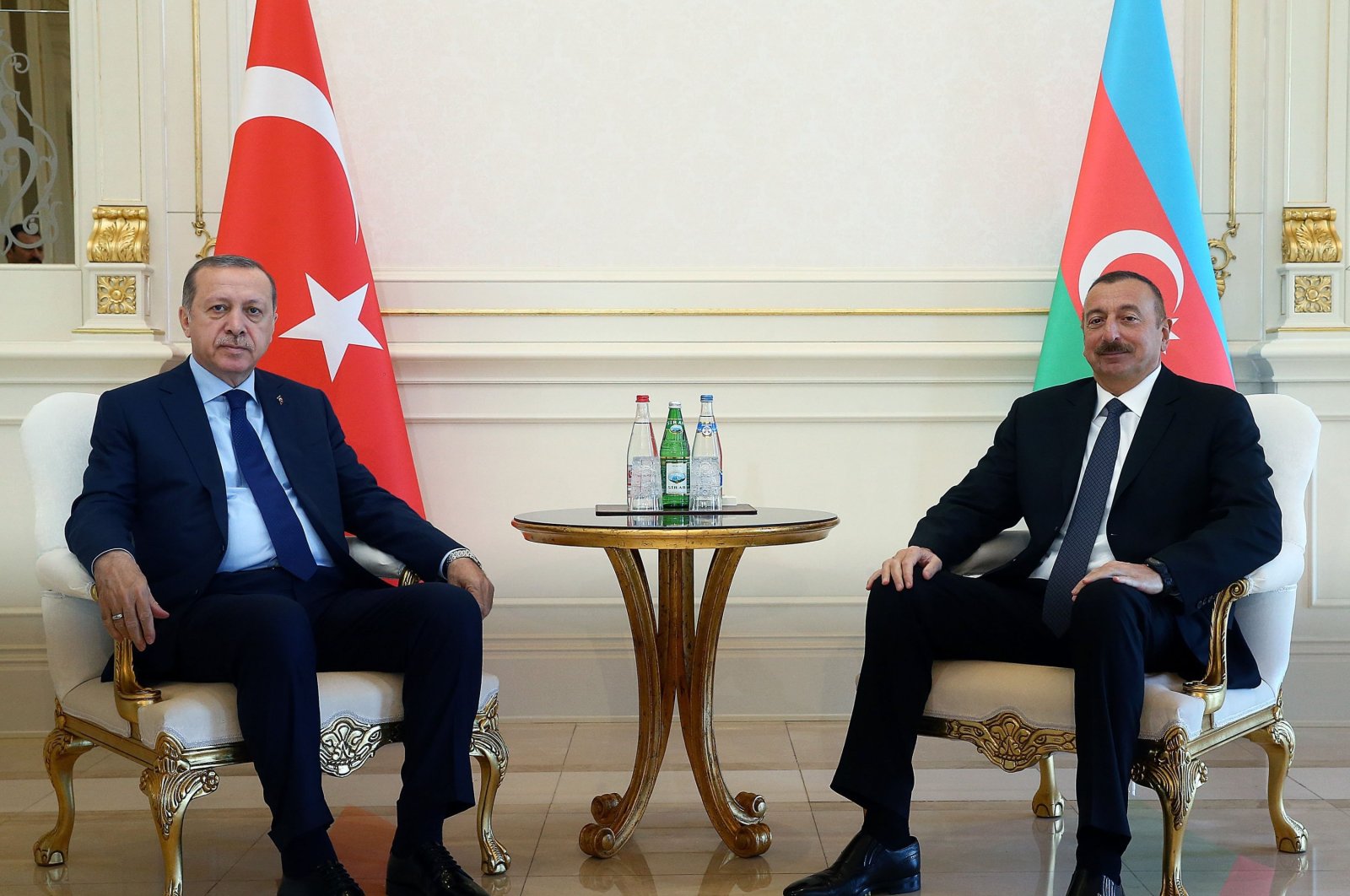 President Recep Tayyip Erdoğan (L) and his Azerbaijani counterpart Ilham Aliyev during a meeting in the capital Ankara, Oct. 31, 2017. (AA Photo)