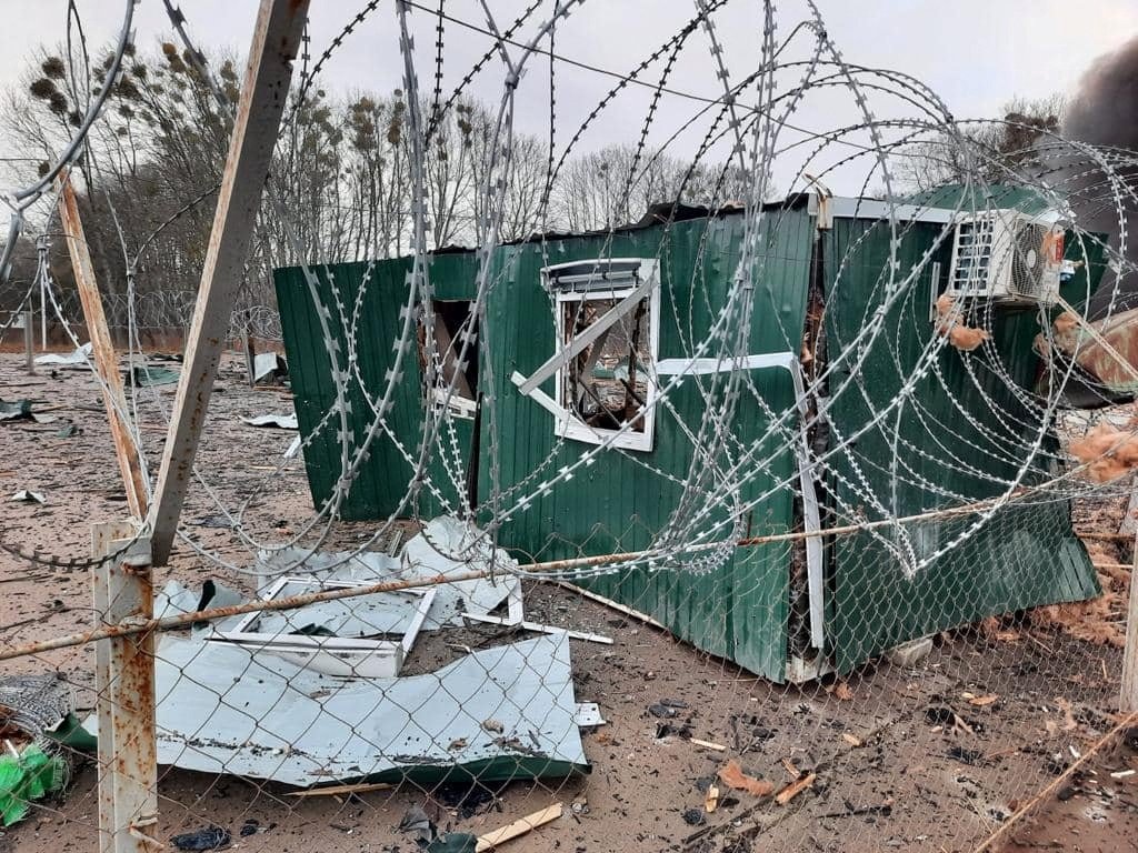 A view shows the Ukrainian State Border Guard Service site damaged by shelling in the Kyiv region, Ukraine, in this handout picture released February 24, 2022. (Press service of the Ukrainian State Border Guard Service/Handout via Reuters)