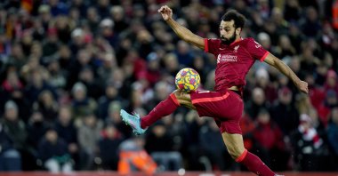 Liverpool&#039;s Mohamed Salah in action during a Premier League match against Leeds, Liverpool, England, Feb. 23, 2022. (EPA Photo)