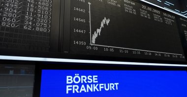The German share price index DAX graph is pictured at the stock exchange in Frankfurt, Germany, Feb. 22, 2022. (Reuters Photo)