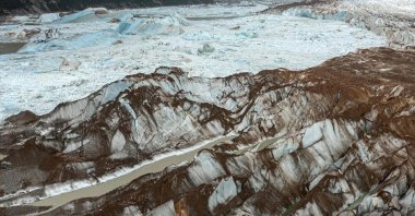 Aerial view of a glacier on the edge of Campos de Hielo Norte, in the region of Aysen, southern Chile, Feb. 14, 2022. (AFP Photo)