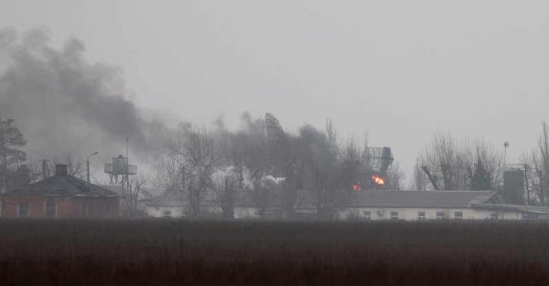 Smoke is seen coming out of a military installation near an airport, after Russian President Vladimir Putin authorized a military operation in eastern Ukraine, Mariupol, Ukraine, Feb. 24, 2022. (Reuters Photo)