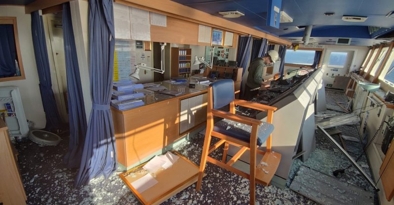 An inside view of the Turkish-owned Yasa Jupiter ship that was struck by a bomb off the coast of Odessa, Ukraine, Feb. 24, 2022. (IHA Photo)