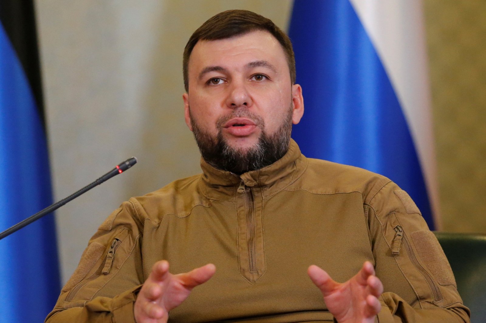 Head of the separatist self-proclaimed Donetsk People&#039;s Republic Denis Pushilin attends a news conference in Donetsk, Ukraine, Feb. 23, 2022. (Reuters Photo)