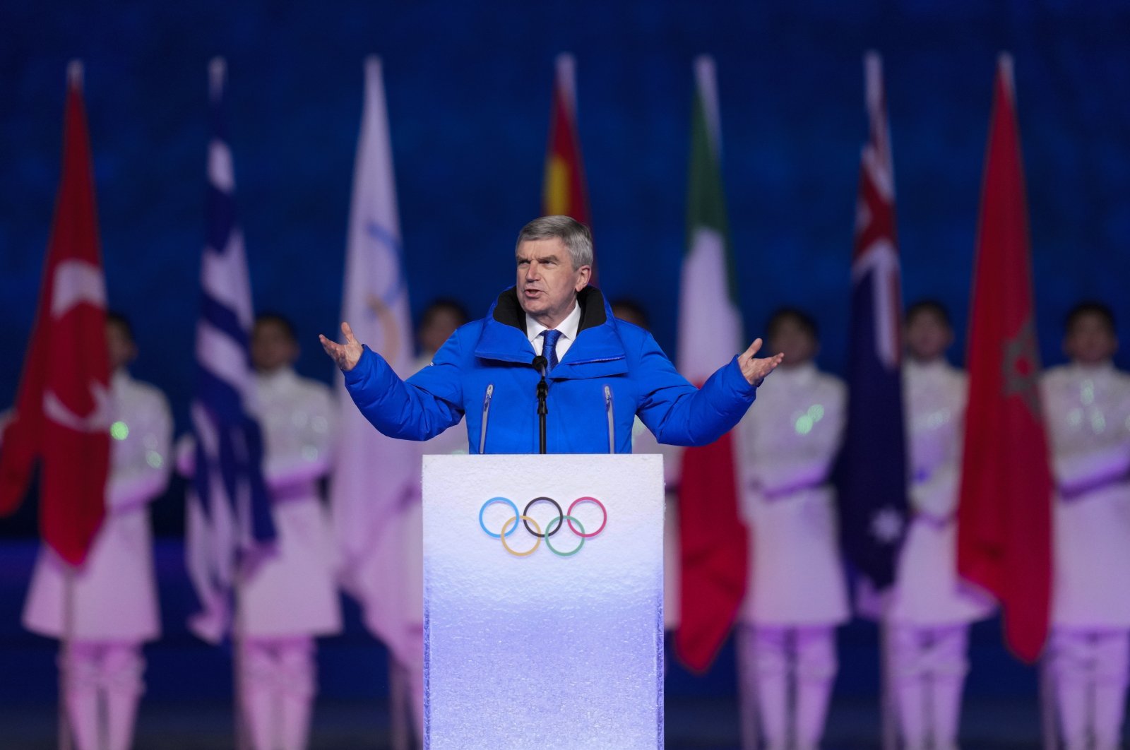 IOC President Thomas Bach speaks during the Beijing Winter Games closing ceremony, Beijing, China, Feb. 20, 2022. (AFP Photo)