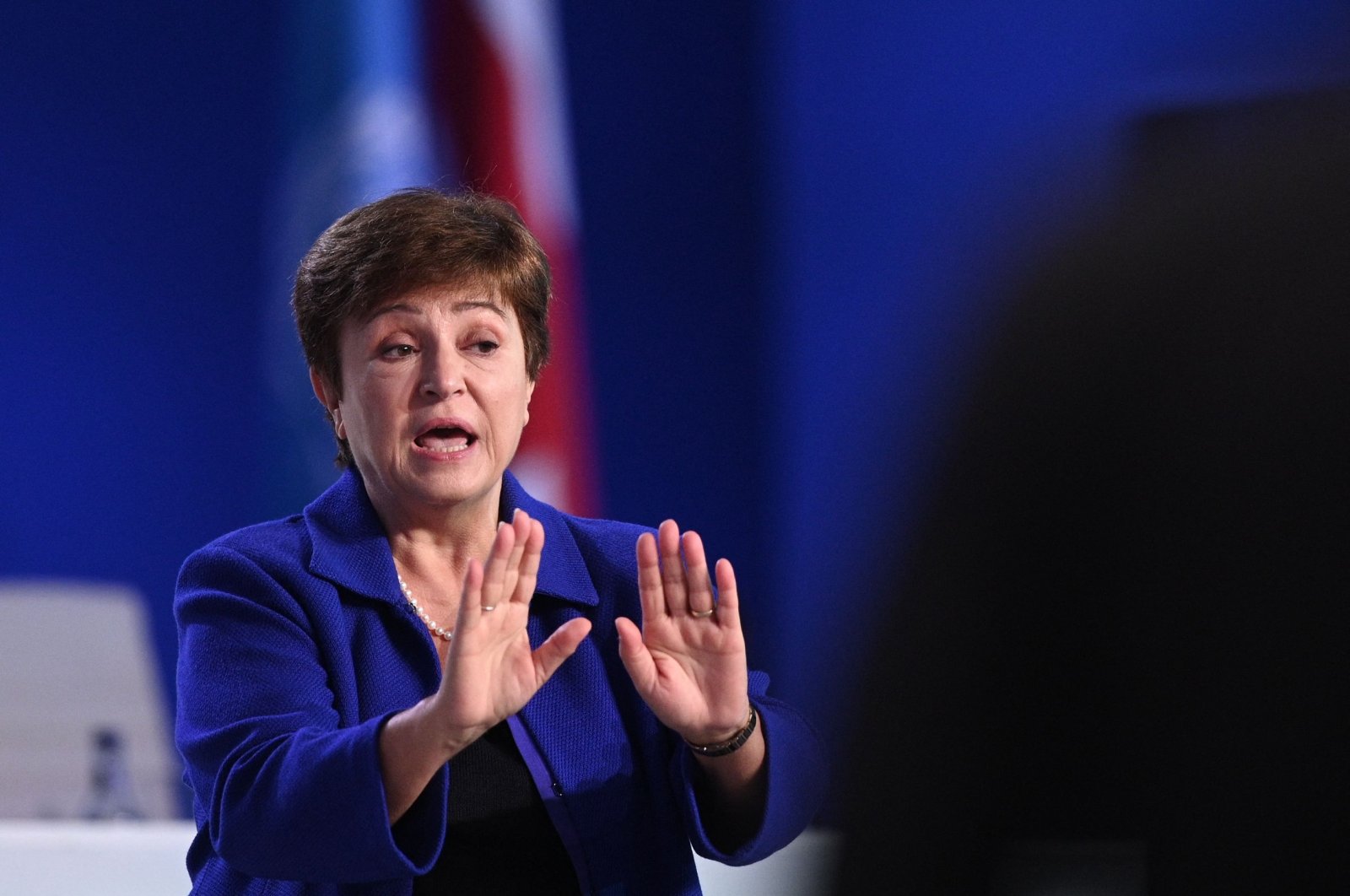 IMF managing director Kristalina Georgieva speaks during a panel discussion at the COP26 U.N. Climate Summit in Glasgow, Nov. 3, 2021. (AFP File Photo)