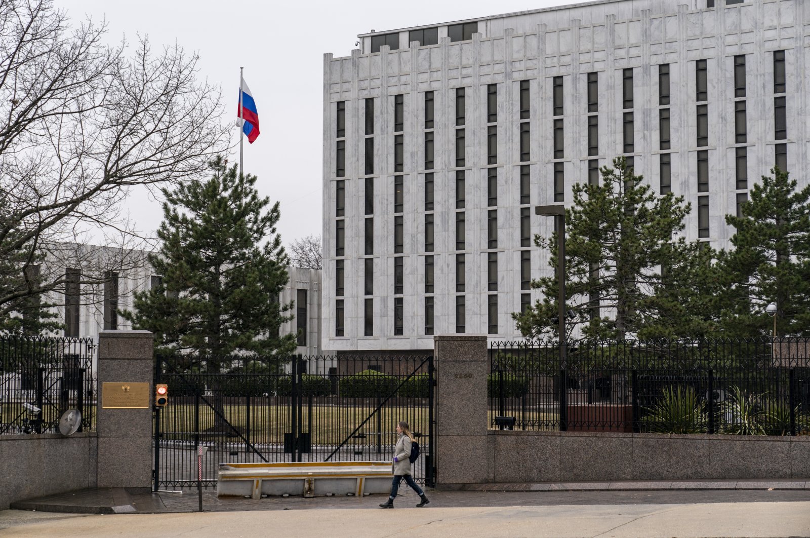 The Russian Embassy is seen in Washington, Feb. 24, 2022. (AP Photo)