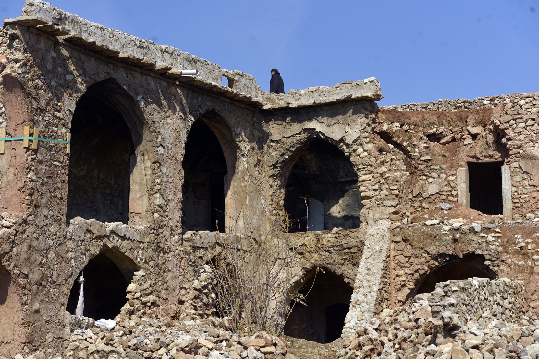 The ruins of a historical caravanserai stands in Erbil, Iraq, Feb. 24, 2022. (AA Photo)