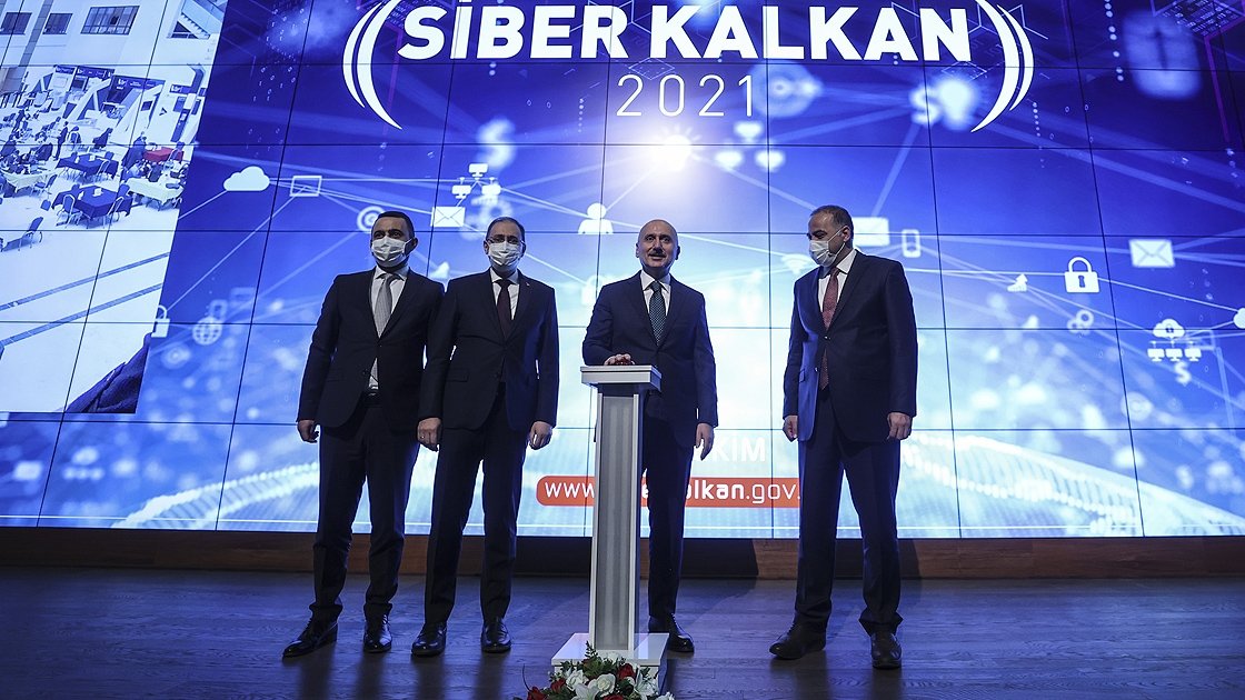 Minister of Transportation and Infrastructure Adil Karaismailoğlu (C) launches "Cyber Shield" exercise, in the capital Ankara, Turkey, Oct. 12, 2021. (AA PHOTO) 
