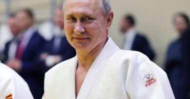 Russian President Vladimir Putin during a training session with members of the Russian national judo team in Sochi, Russia, Feb. 14, 2019. (AFP Photo)