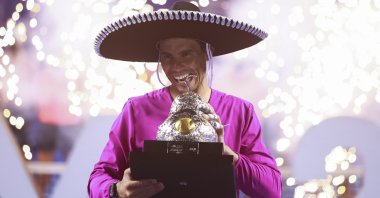 Rafael Nadal celebrates after winning the Mexican Open singles final, Acapulco, Mexico, Feb. 26, 2022. (EPA Photo)