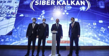 Minister of Transportation and Infrastructure Adil Karaismailoğlu (C) launches "Cyber Shield" exercise, in the capital Ankara, Turkey, Oct. 12, 2021. (AA PHOTO) 