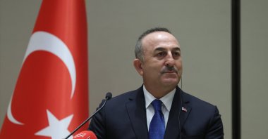 Foreign Minister Mevlüt Çavuşoğlu speaks in a joint news conference with Bahraini counterpart in Manama, Bahrain, Jan. 31, 2022. (AA File Photo) 