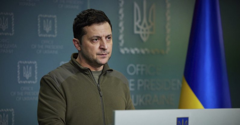 In this photo provided by the Ukrainian Presidential Press Office, Ukrainian President Volodymyr Zelenskyy delivers his speech addressing the nation in Kyiv, Ukraine, Feb. 25, 2022. (AP Photo)