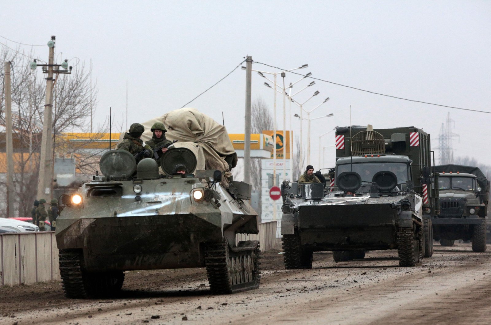 Russian army military vehicles are seen in Armyansk, Crimea, Ukraine, Feb. 25, 2022. (AFP File Photo)