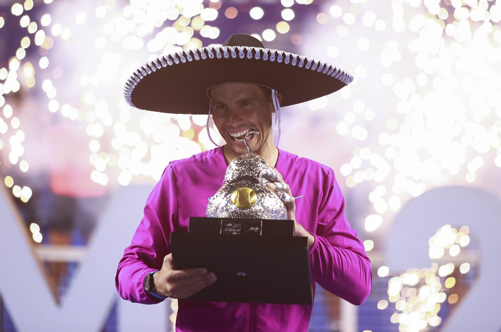 Rafael Nadal celebrates after winning the Mexican Open singles final, Acapulco, Mexico, Feb. 26, 2022. (EPA Photo)