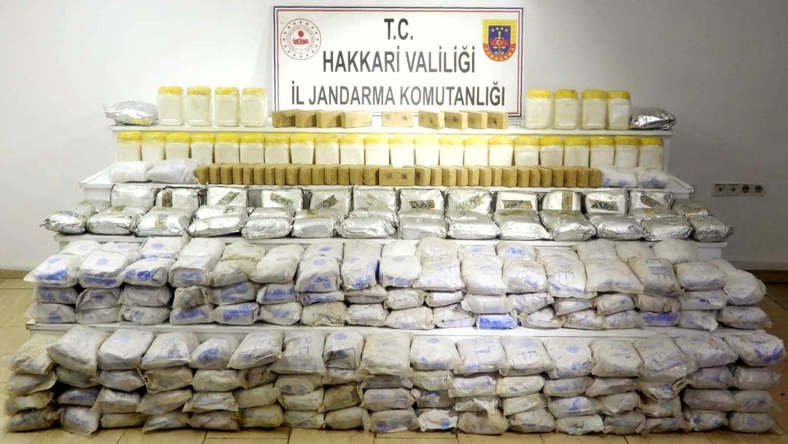 A view of seized drugs, in Hakkari, southeastern Turkey, Feb. 28, 2022. (DHA PHOTO) 