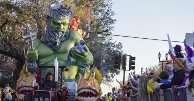The Krewe of Proteus rolls on the streets of New Orleans, U.S., Feb. 28, 2022. (AP Photo)