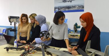 Students work on the drone at the university in the capital Ankara, Turkey, March 1, 2022. (DHA PHOTO)
