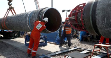 Workers are seen at the construction site of the Nord Stream 2 gas pipeline, near the town of Kingisepp, Leningrad region, Russia, June 5, 2019. (Reuters Photo)